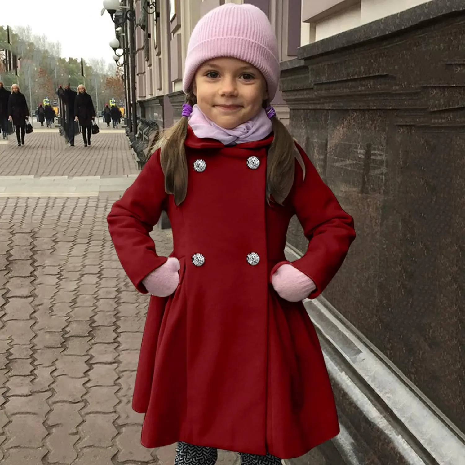Toddler Baby Girls Classic Wool Blend Coat Winter Double Breasted Trench Coat Outwear Pea Coat Jacket
