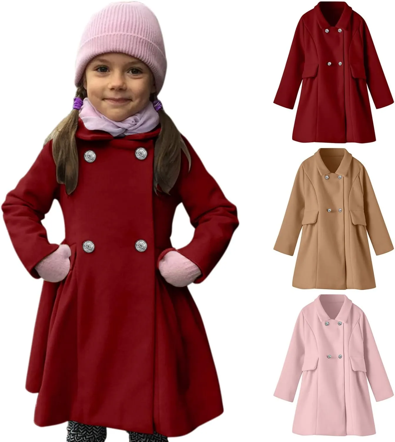 Toddler Baby Girls Classic Wool Blend Coat Winter Double Breasted Trench Coat Outwear Pea Coat Jacket