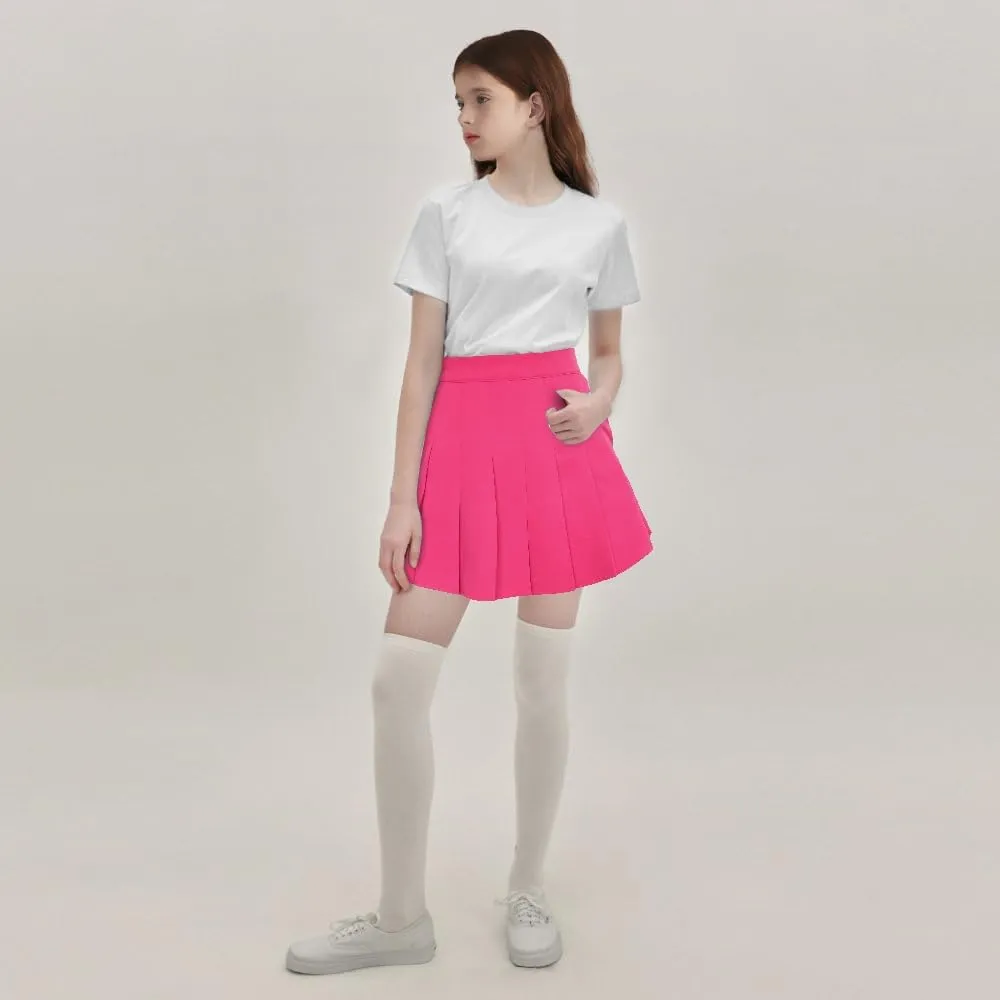 Toddler Little & Big Girl's High Waist School Uniform Elastic Waist Pleated Skirt with Shorts, US 2 Years - 14 Years