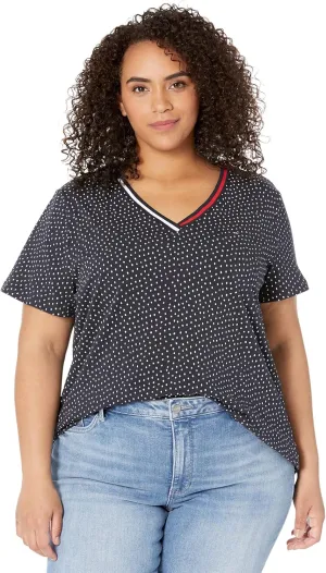 Tommy Hilfiger Plus Size Short Sleeve Solid V-Neck Tee
