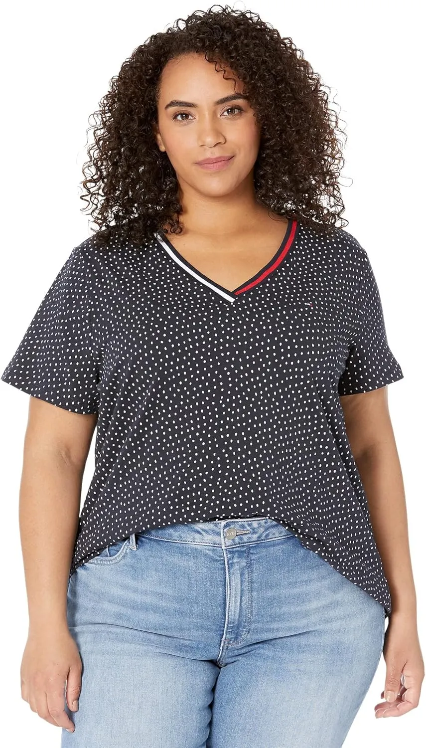 Tommy Hilfiger Plus Size Short Sleeve Solid V-Neck Tee