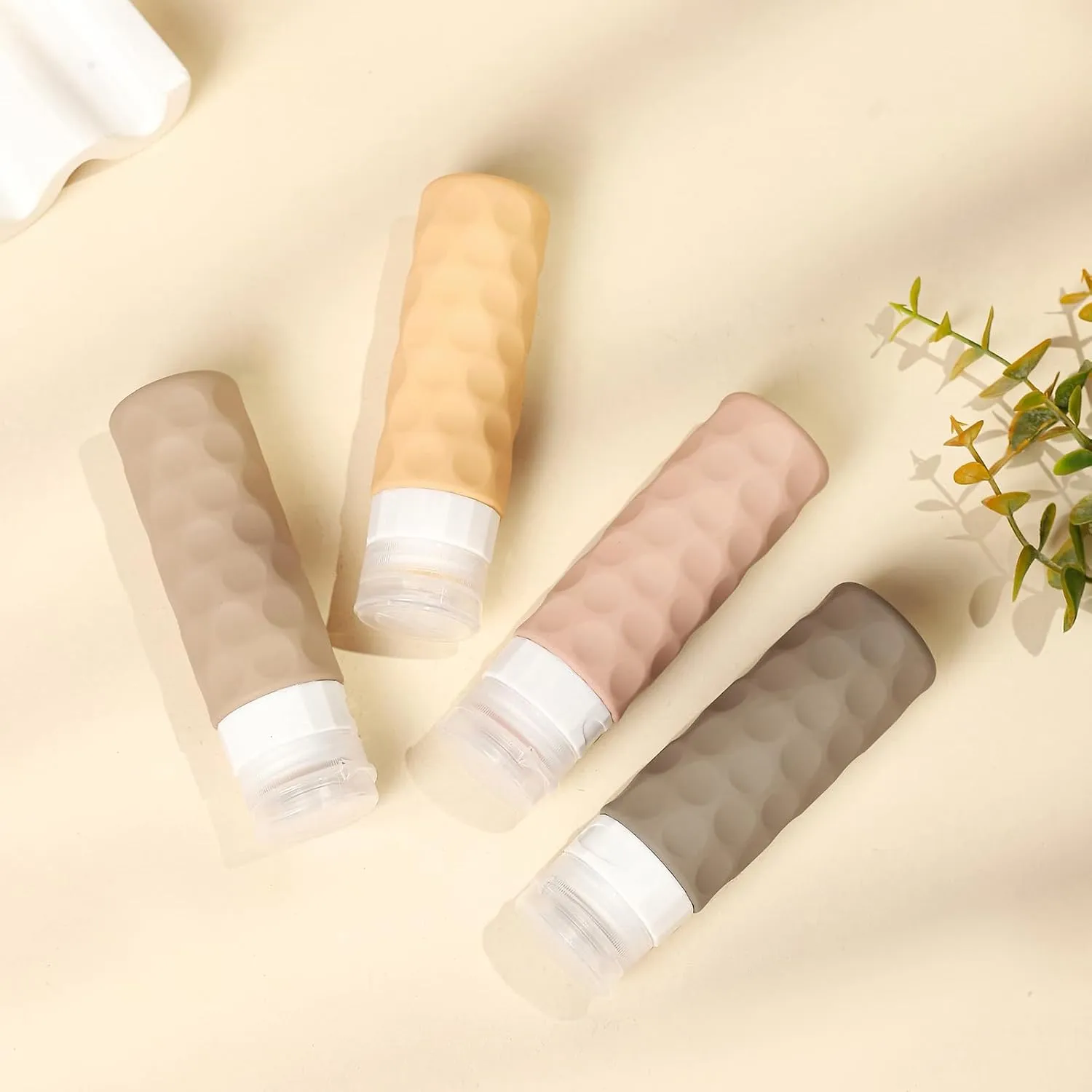 Travel Bottles for Toiletries, 4pcs Tsa Approved 3oz Travel Size Containers, BPA Free Leak Proof Premium Silicone Bottles, Refillable Liquid Squeezable Accessories W/Toiletry BagApricot