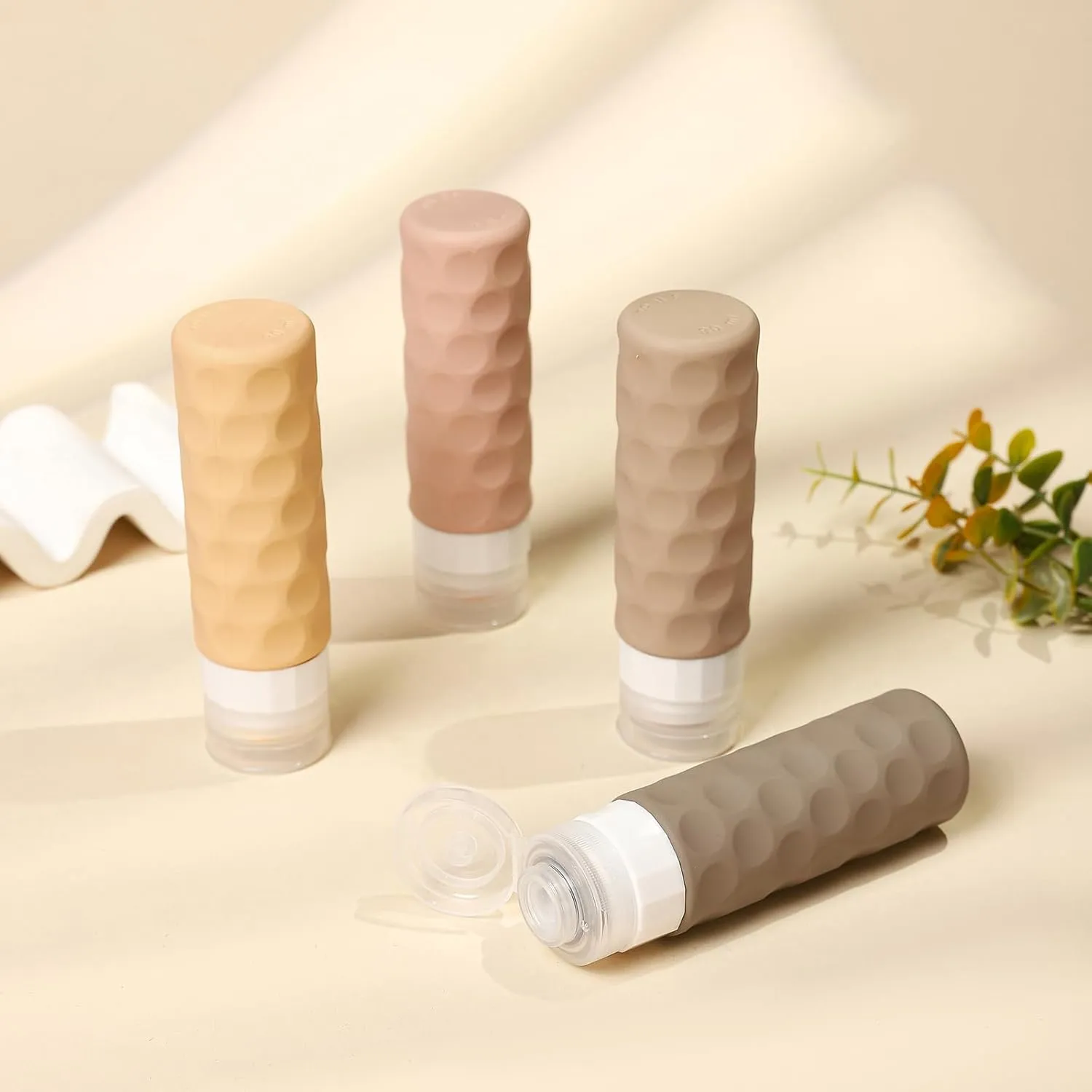 Travel Bottles for Toiletries, 4pcs Tsa Approved 3oz Travel Size Containers, BPA Free Leak Proof Premium Silicone Bottles, Refillable Liquid Squeezable Accessories W/Toiletry BagApricot