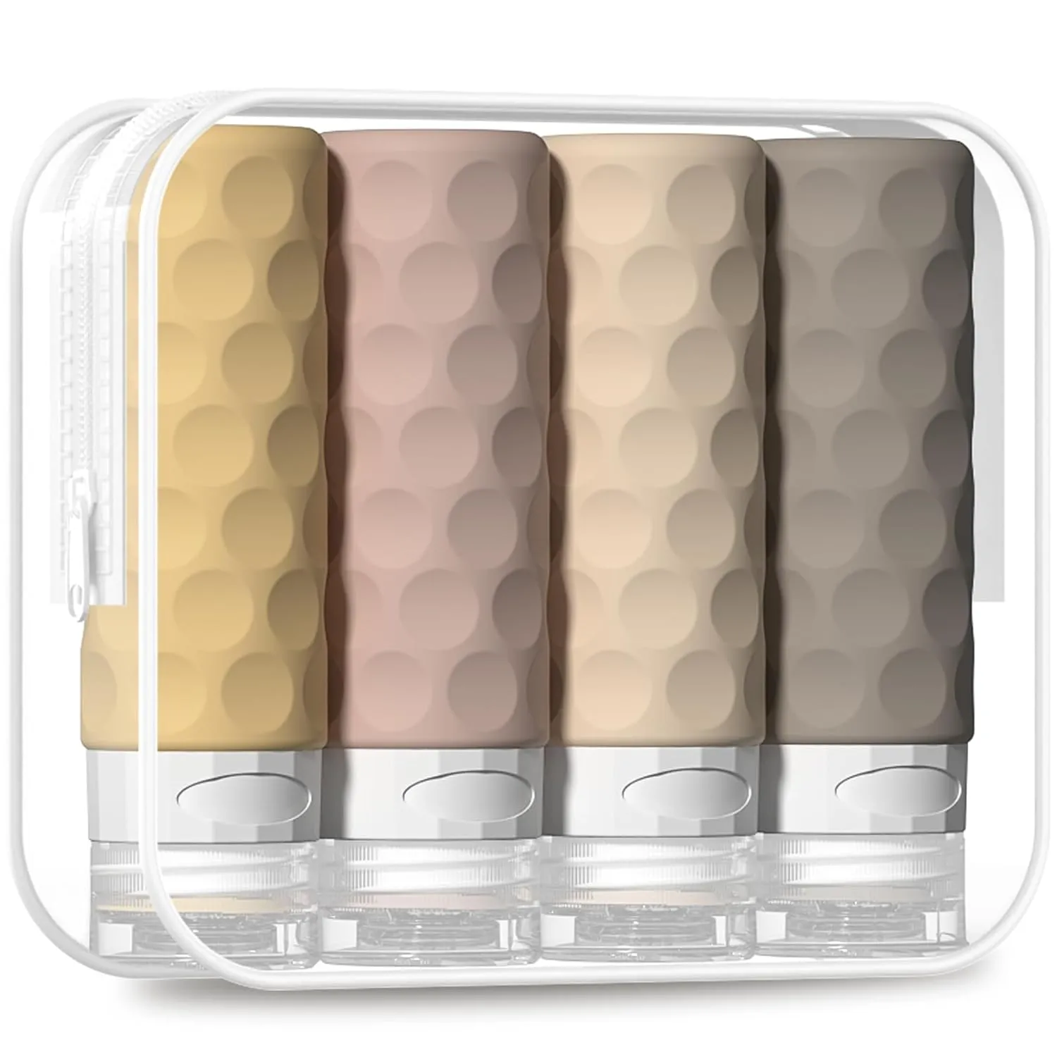 Travel Bottles for Toiletries, 4pcs Tsa Approved 3oz Travel Size Containers, BPA Free Leak Proof Premium Silicone Bottles, Refillable Liquid Squeezable Accessories W/Toiletry BagApricot