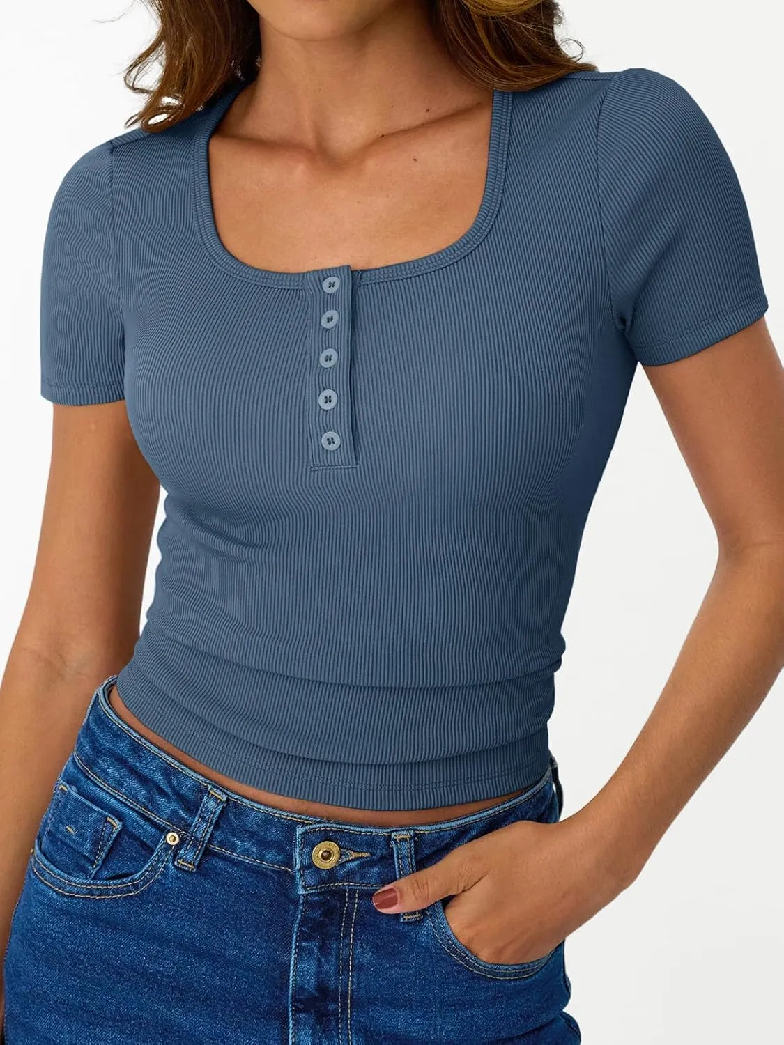 Trendy Queen Womens Short Sleeve Summer Tops Ribbed Henley T Shirts Basic Tee Cute Casual Spring Fashion Clothes 2025