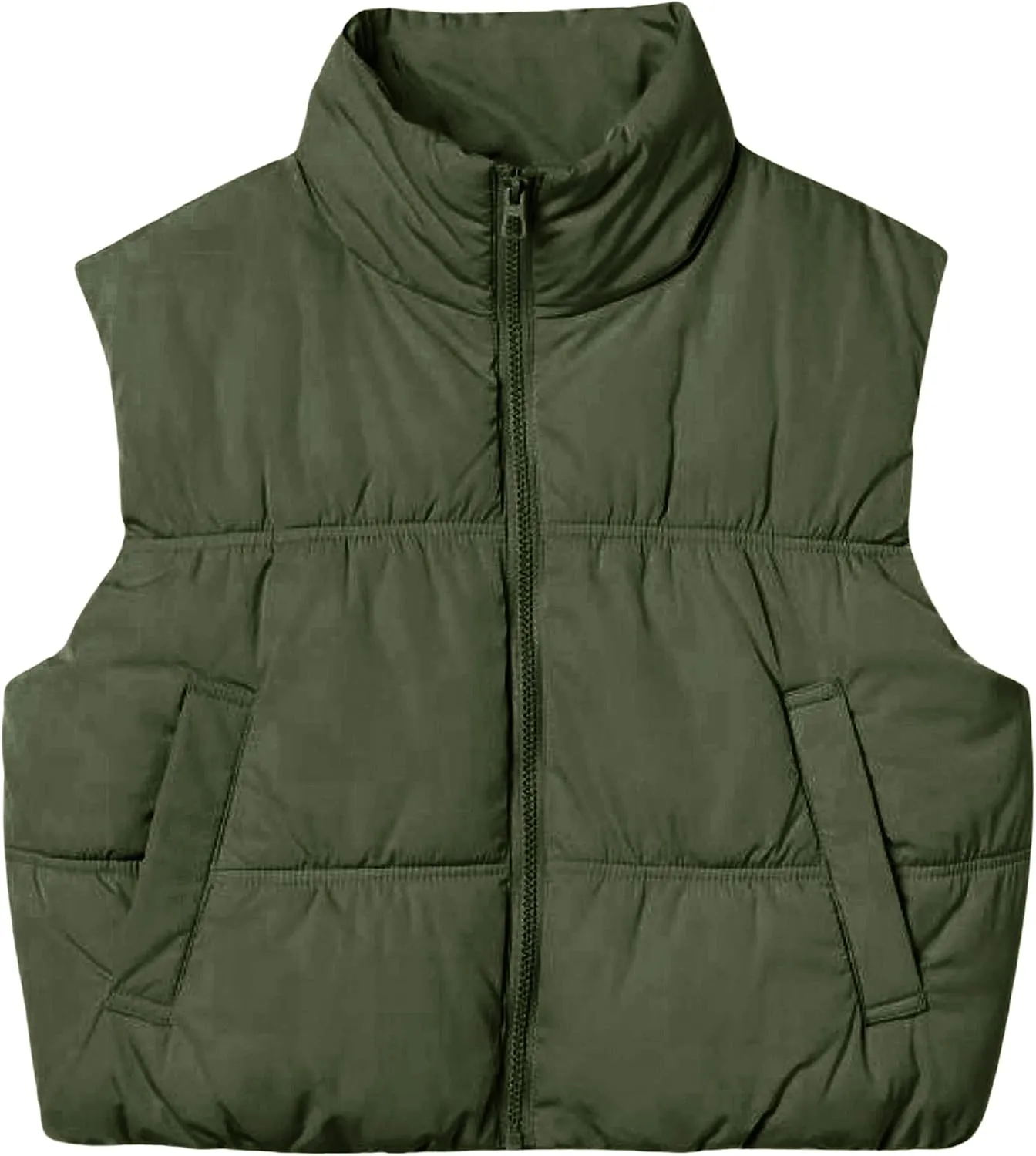 UANEO Womens Cropped Puffer Vest Zip Up Stand Collar Sleeveless Padded Cropped Vest