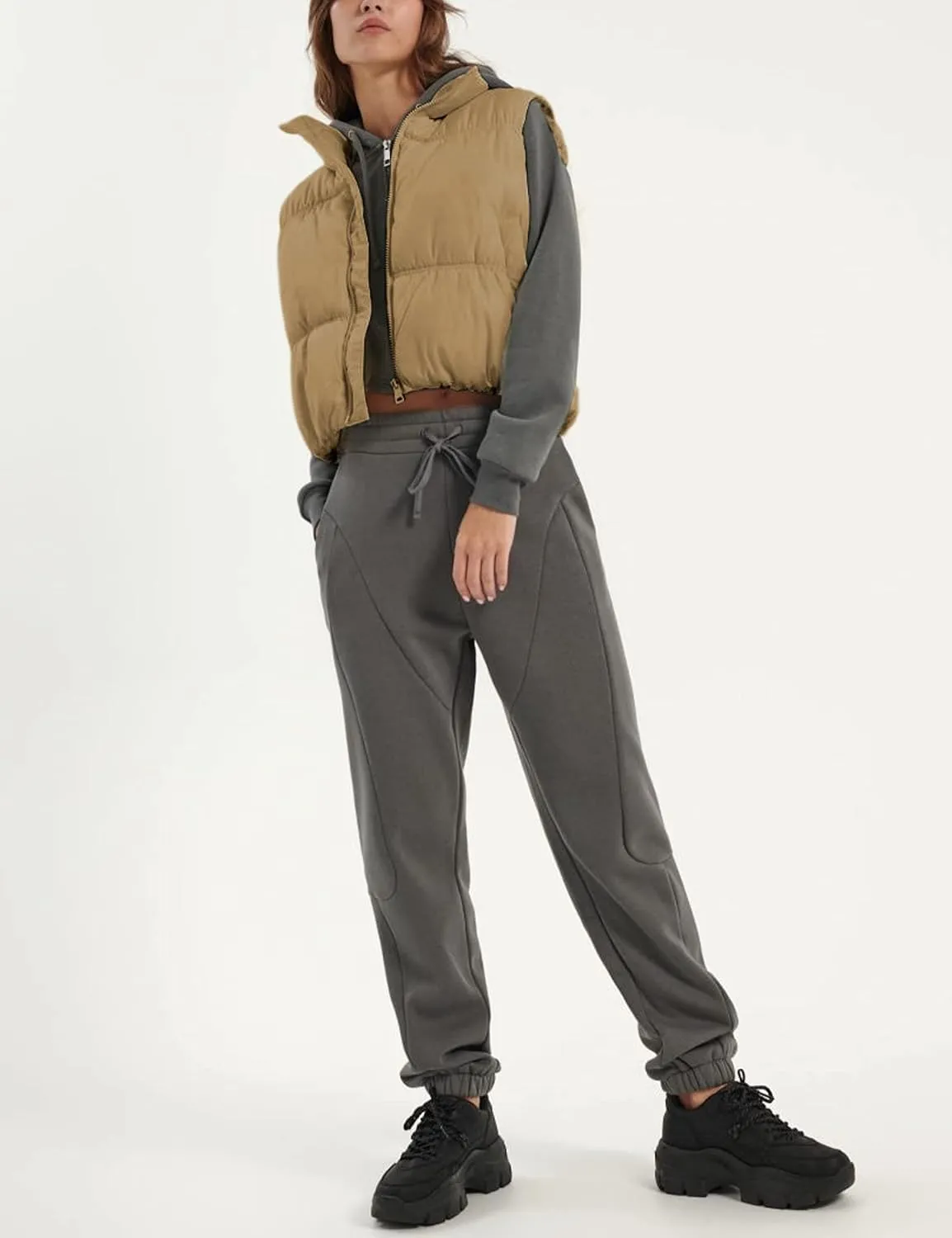 UANEO Womens Cropped Puffer Vest Zip Up Stand Collar Sleeveless Padded Cropped Vest