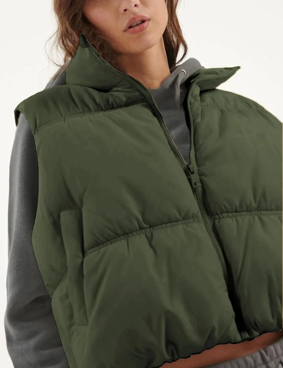 UANEO Womens Cropped Puffer Vest Zip Up Stand Collar Sleeveless Padded Cropped Vest
