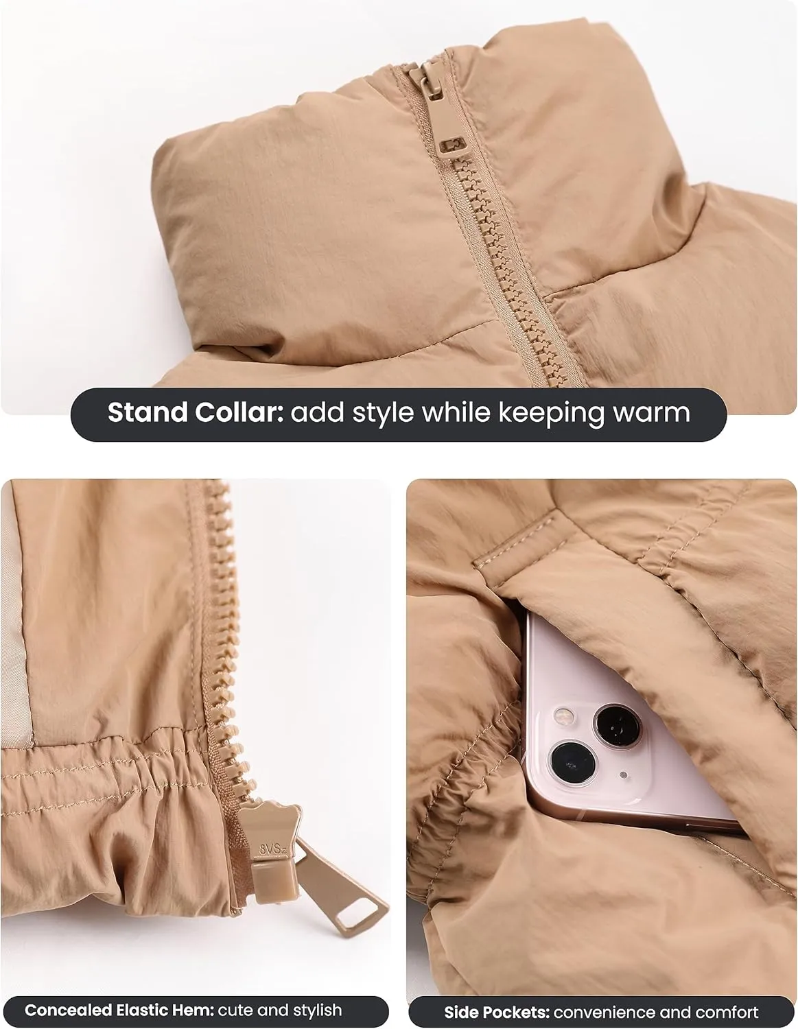 UANEO Womens Cropped Puffer Vest Zip Up Stand Collar Sleeveless Padded Cropped Vest