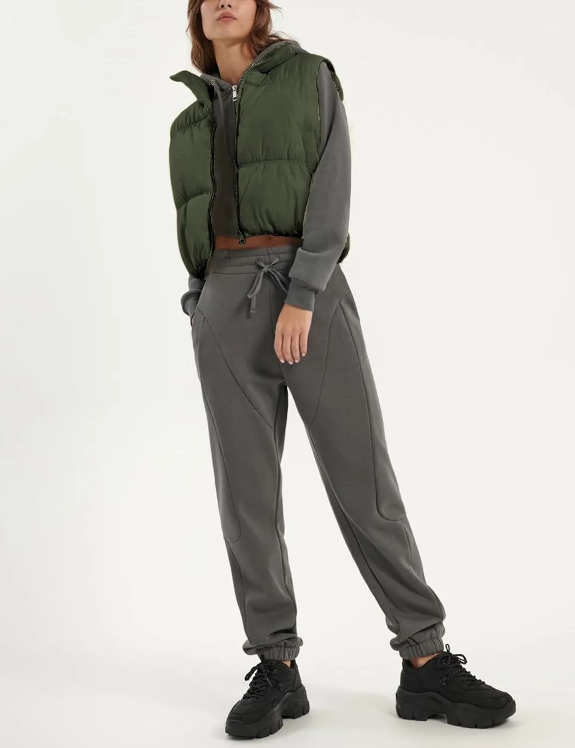 UANEO Womens Cropped Puffer Vest Zip Up Stand Collar Sleeveless Padded Cropped Vest