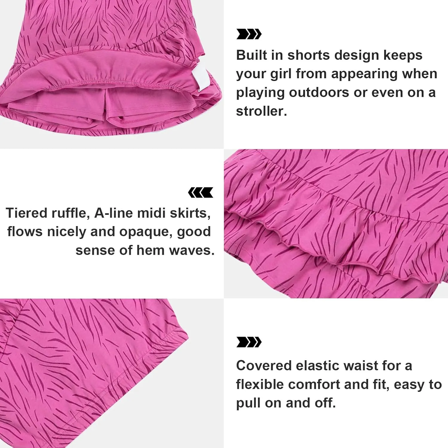 UNACOO 2 Packs 100% Cotton Tiered Ruffle Skirt with Elastic Waistband for Girls