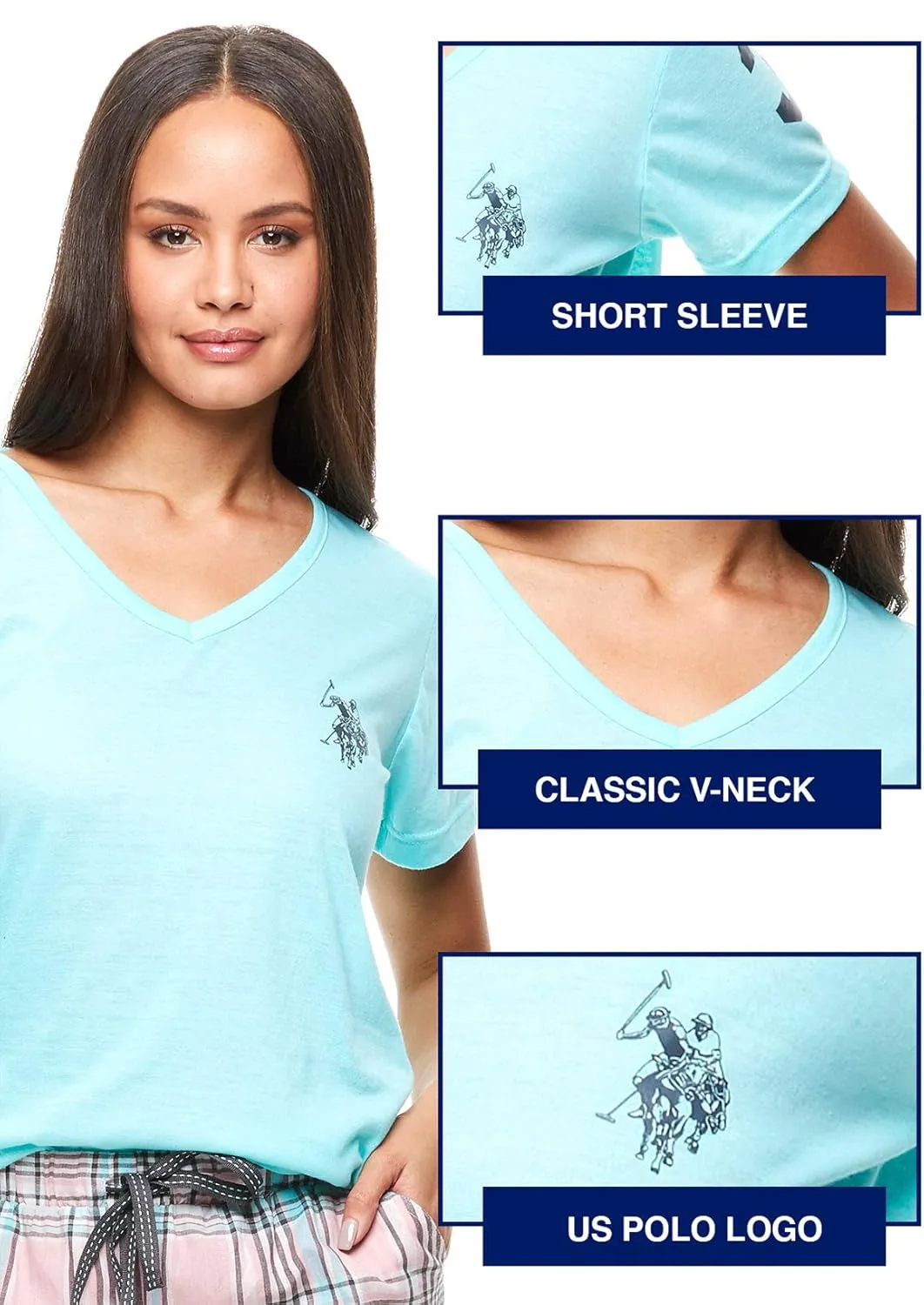 U.S. Polo Assn. Summer Pajamas for Women 2 Piece with T-Shirt and Shorts - Summer PJs for Women Set