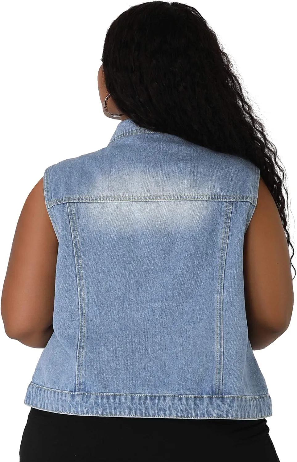uxcell Denim Vest Top for Women Plus Size Sleeveless Button Down Waistcoat with Two Chest Flap Pockets Jean Jacket Vest