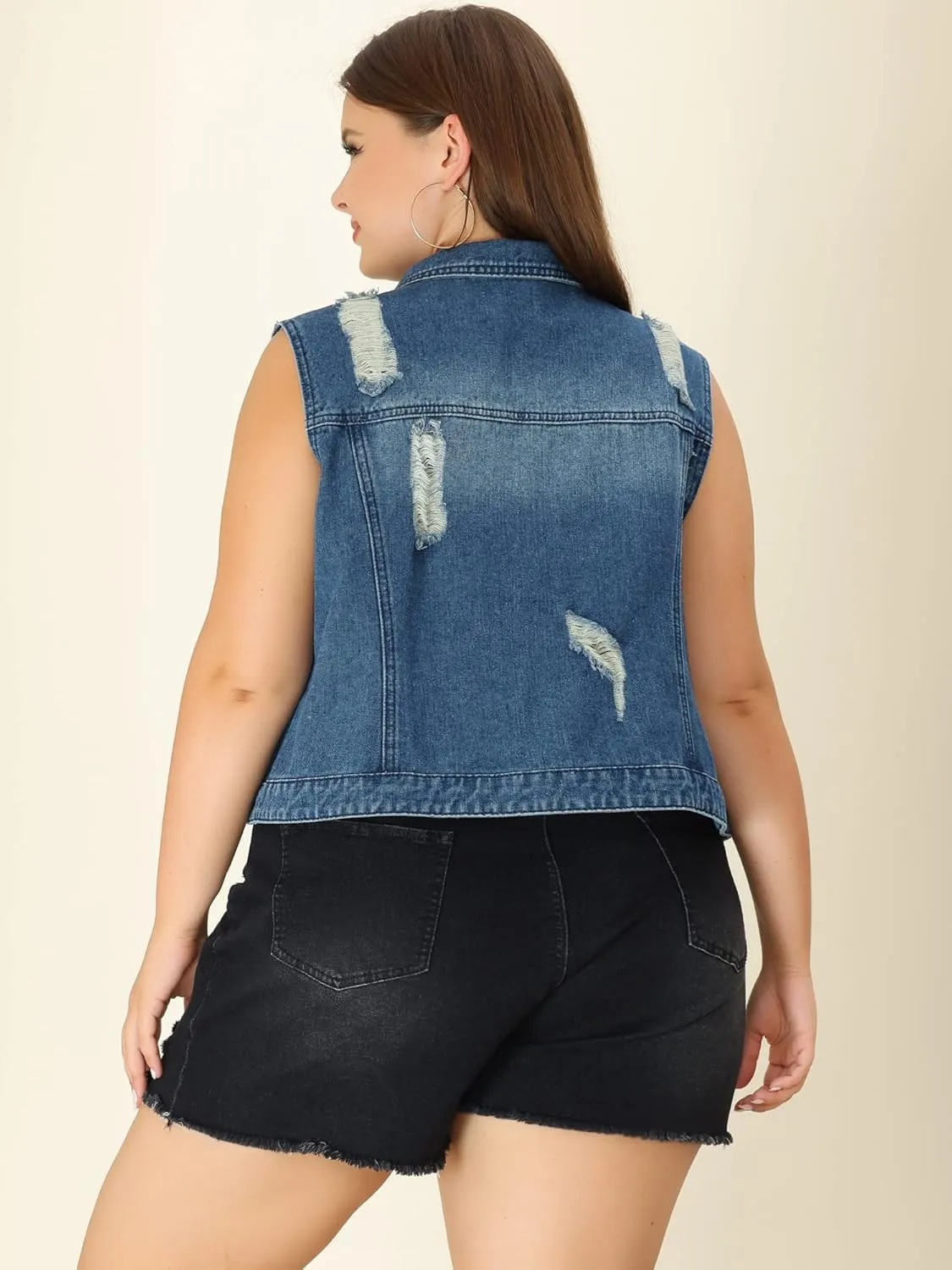 uxcell Denim Vest Top for Women Plus Size Sleeveless Button Down Waistcoat with Two Chest Flap Pockets Jean Jacket Vest