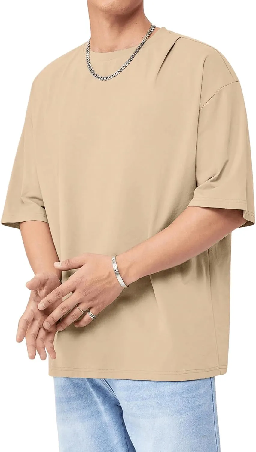 Verdusa Men's Drop Shoulder Round Neck Half Sleeve T Shirt Basic Solid Loose Tee Tops