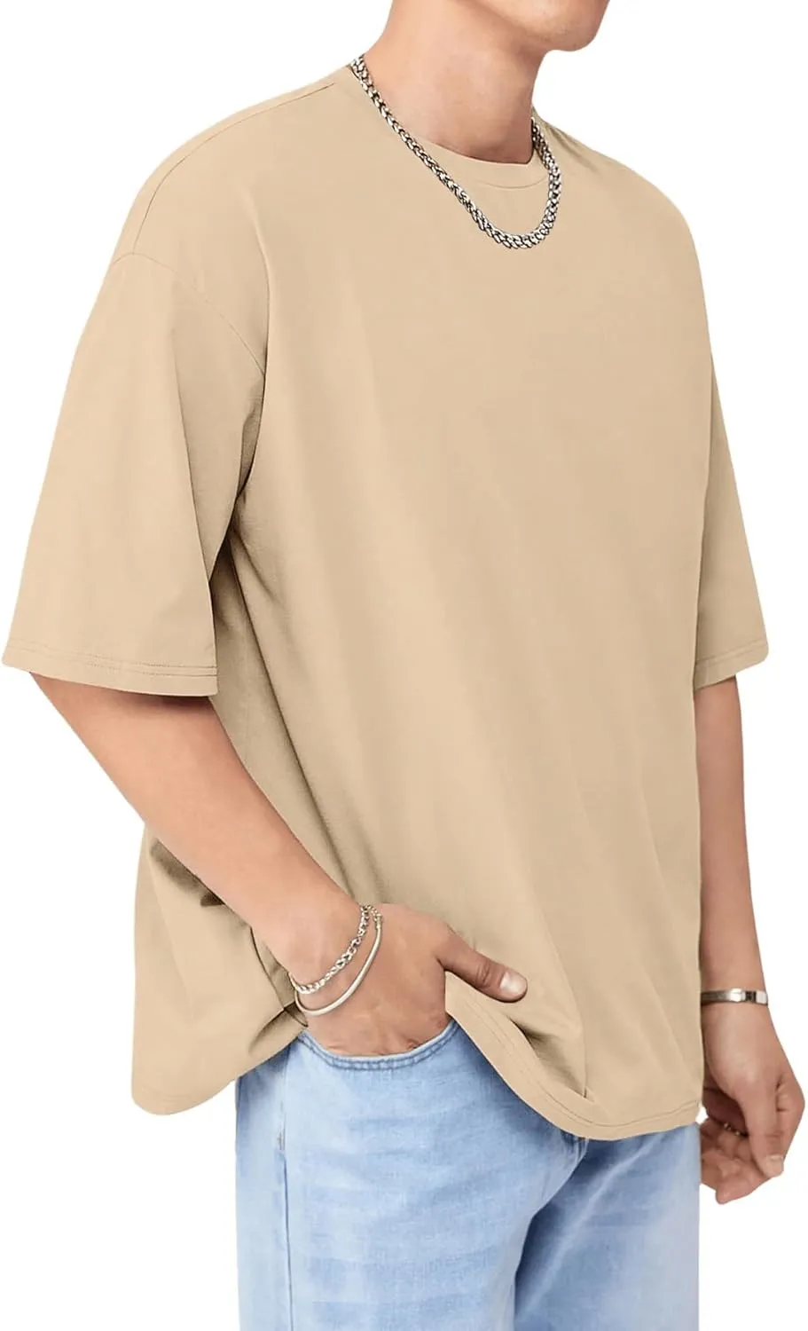 Verdusa Men's Drop Shoulder Round Neck Half Sleeve T Shirt Basic Solid Loose Tee Tops