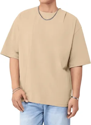 Verdusa Men's Drop Shoulder Round Neck Half Sleeve T Shirt Basic Solid Loose Tee Tops