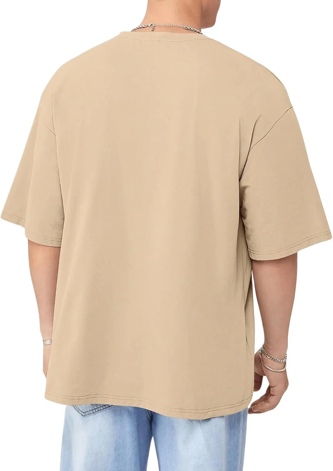 Verdusa Men's Drop Shoulder Round Neck Half Sleeve T Shirt Basic Solid Loose Tee Tops