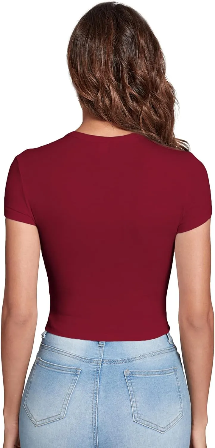 Verdusa Women's Casual Basic Cap Sleeve Slim Fitted Round Neck Crop Tee Top
