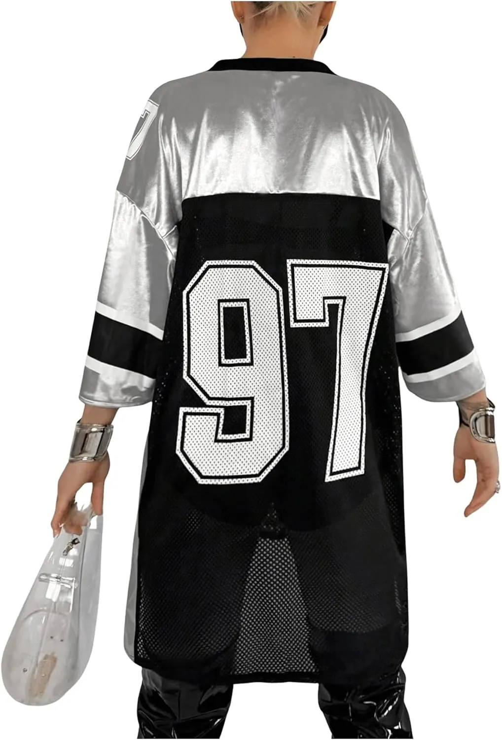 Verdusa Women's Oversized Jersey Sheer Mesh Mini Dress Half Sleeve V Neck T Shirt Dress