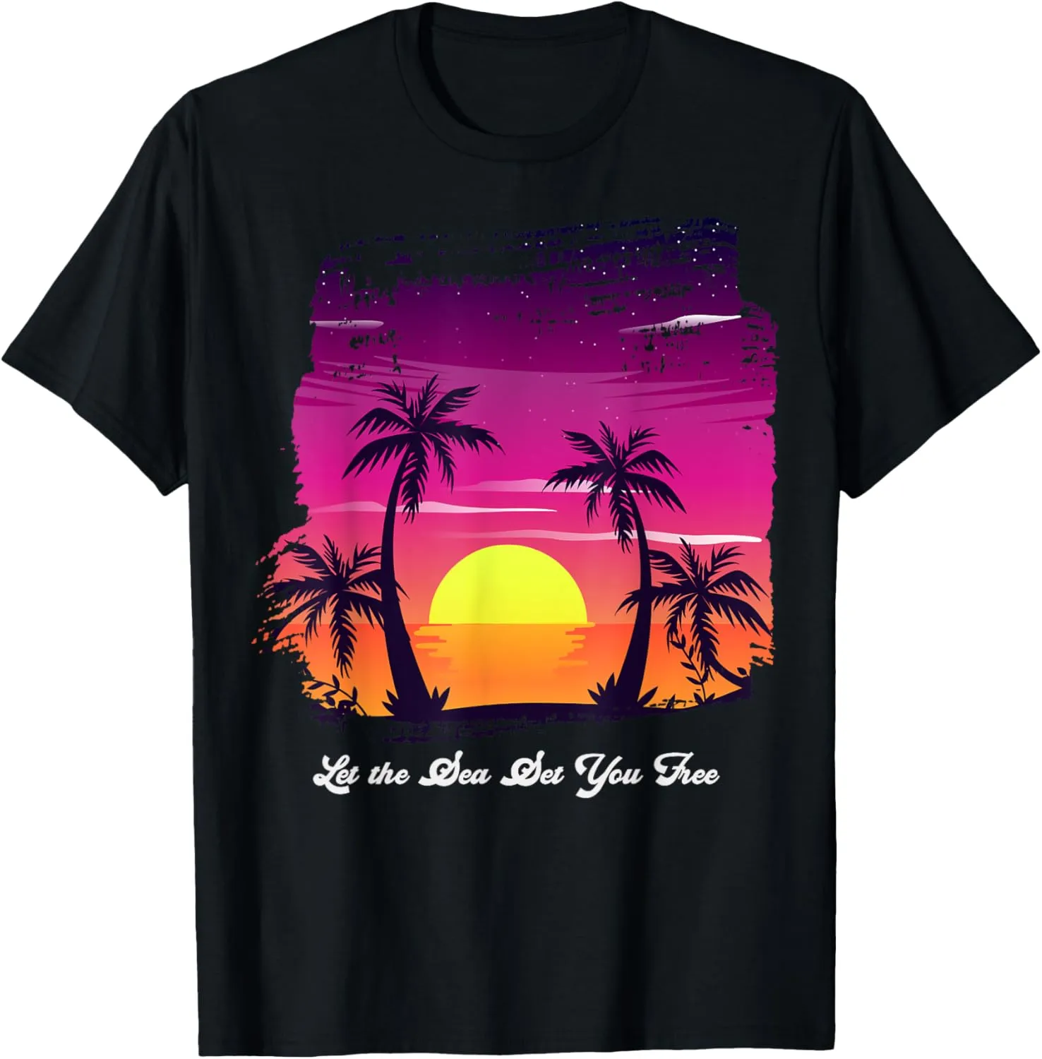 Vintage Sunset Let the Sea Set You Free Summer Beach T-Shirt