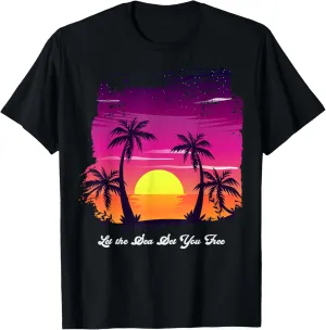 Vintage Sunset Let the Sea Set You Free Summer Beach T-Shirt