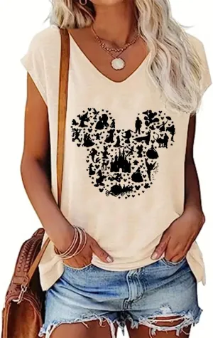 VKEGNIO Magical Tank Tops for Women Cute Graphic Printed V-Neck Tee Casual Summer Family Vacation Sleeveless Shirt Tops