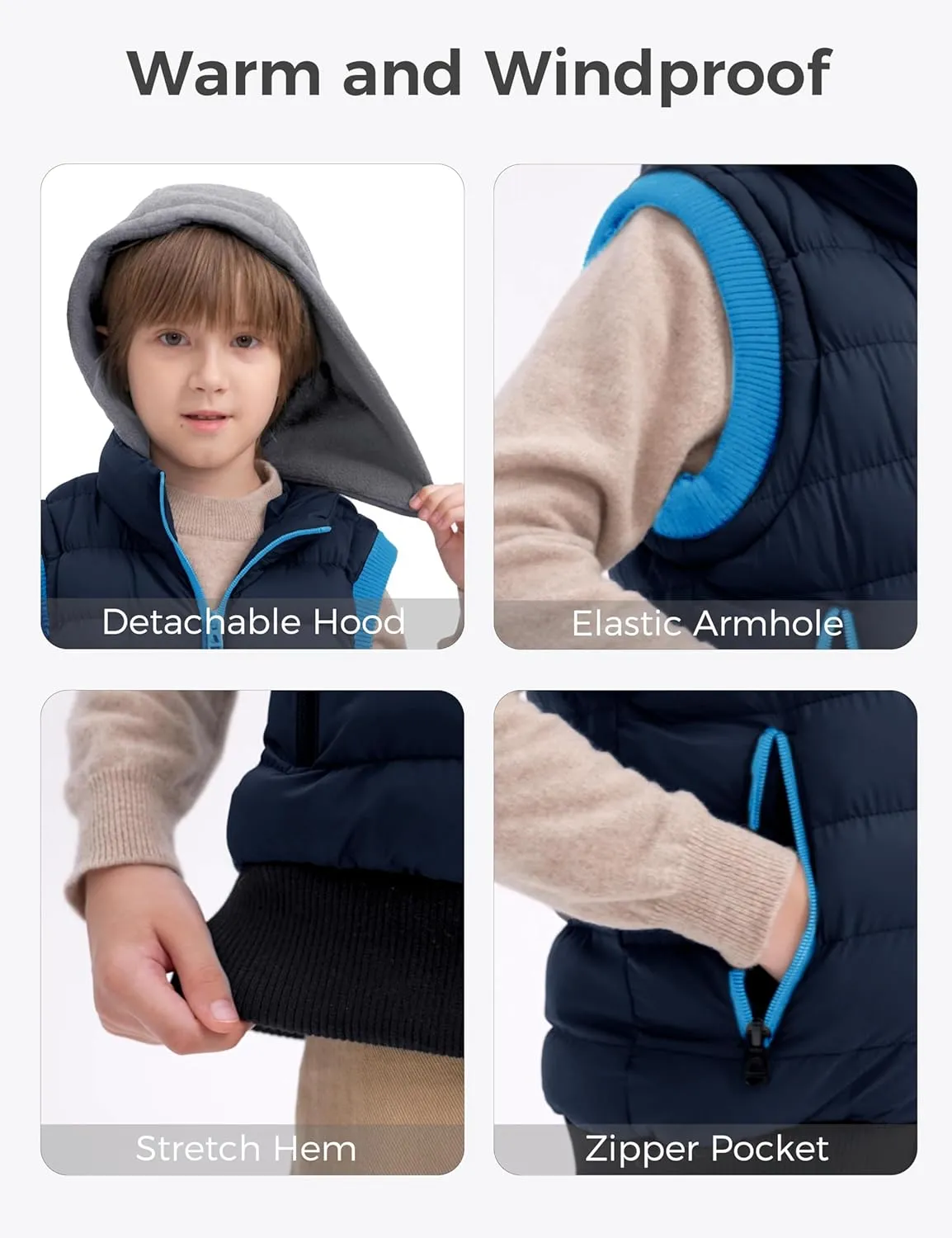 wantdo Boy's Puffer Vest Waterproof Winter Coat Fleece Vest Sleeveless Jacket