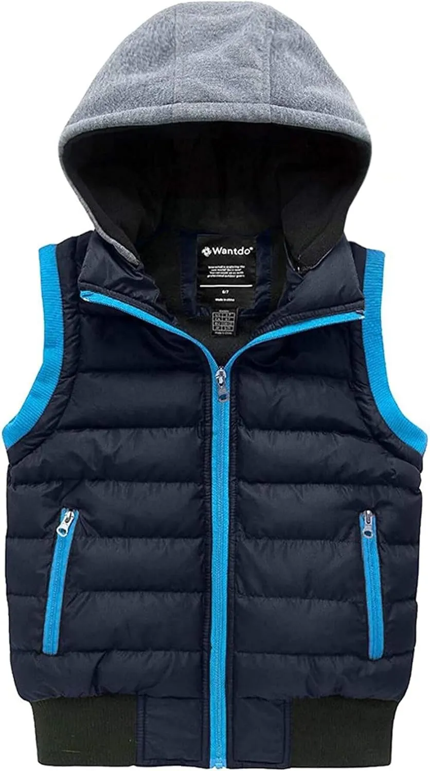 wantdo Boy's Puffer Vest Waterproof Winter Coat Fleece Vest Sleeveless Jacket