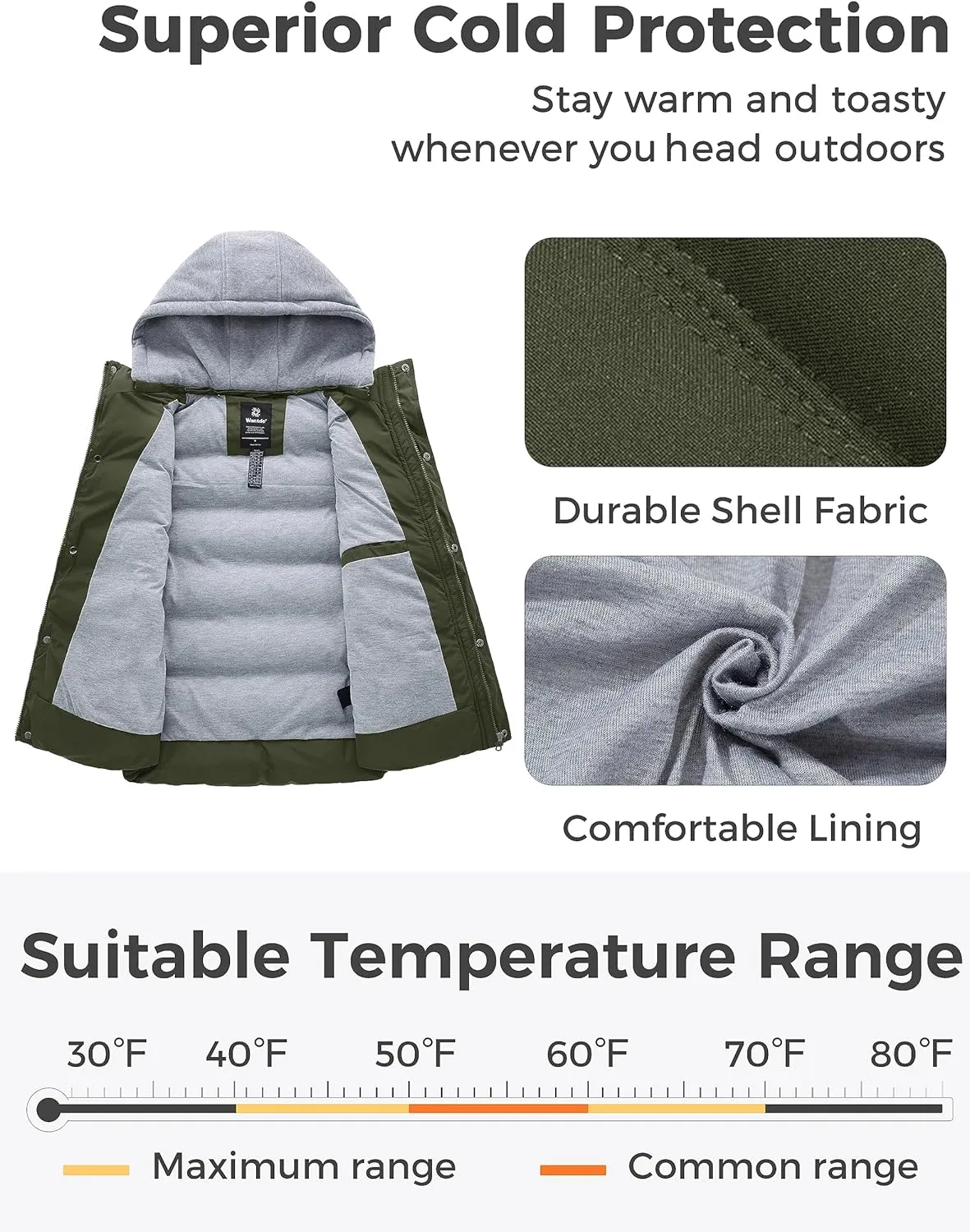 Wantdo Men's Thicken Winter Vest Water-Resistant Puffer Jacket Thicken Vest with Removable Hood
