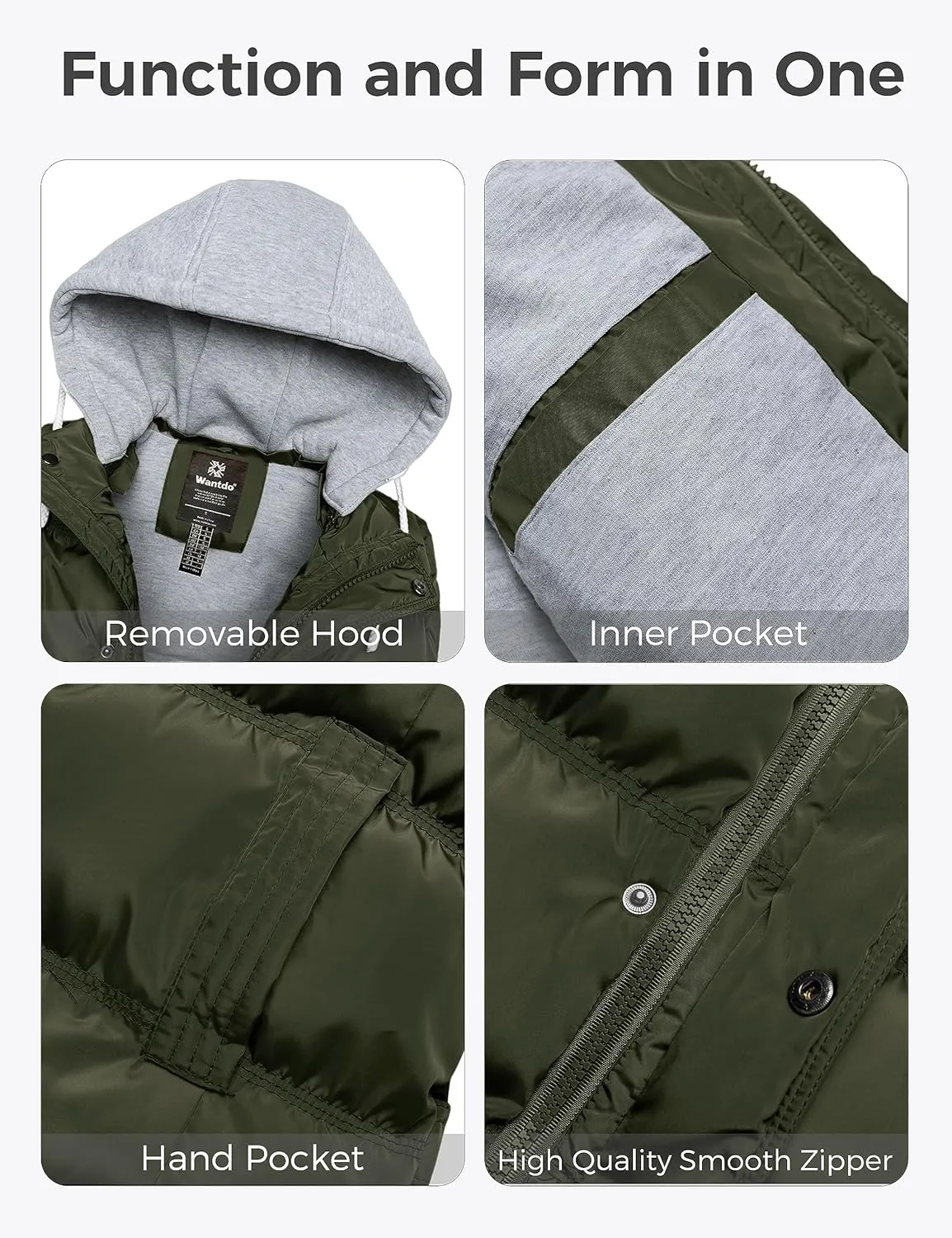 Wantdo Men's Thicken Winter Vest Water-Resistant Puffer Jacket Thicken Vest with Removable Hood