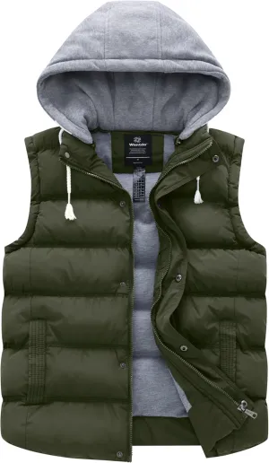 Wantdo Men's Thicken Winter Vest Water-Resistant Puffer Jacket Thicken Vest with Removable Hood