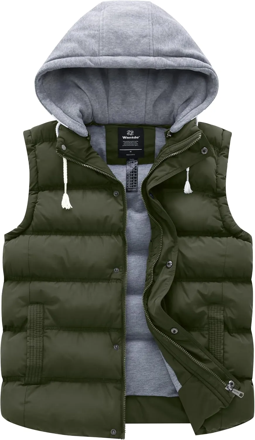 Wantdo Men's Thicken Winter Vest Water-Resistant Puffer Jacket Thicken Vest with Removable Hood