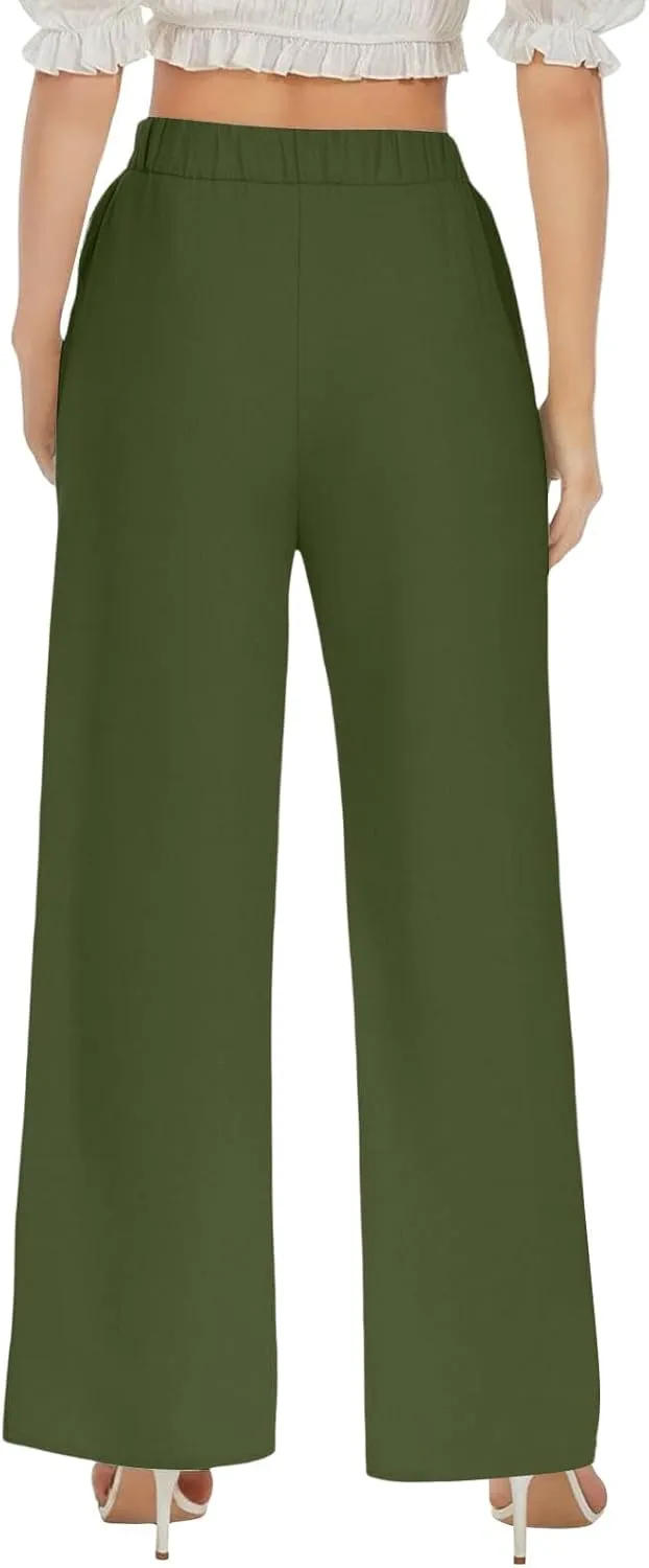 Wide Leg Linen Pants for Women Plus Size Loose Fit Casual Summer Beach Pants with Pockets Lightweight Cropped Trouser