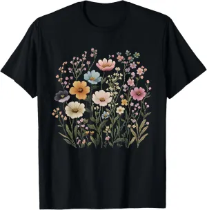 Wildflower Graphic Tee Floral Vintage Boho Design Flower T-Shirt