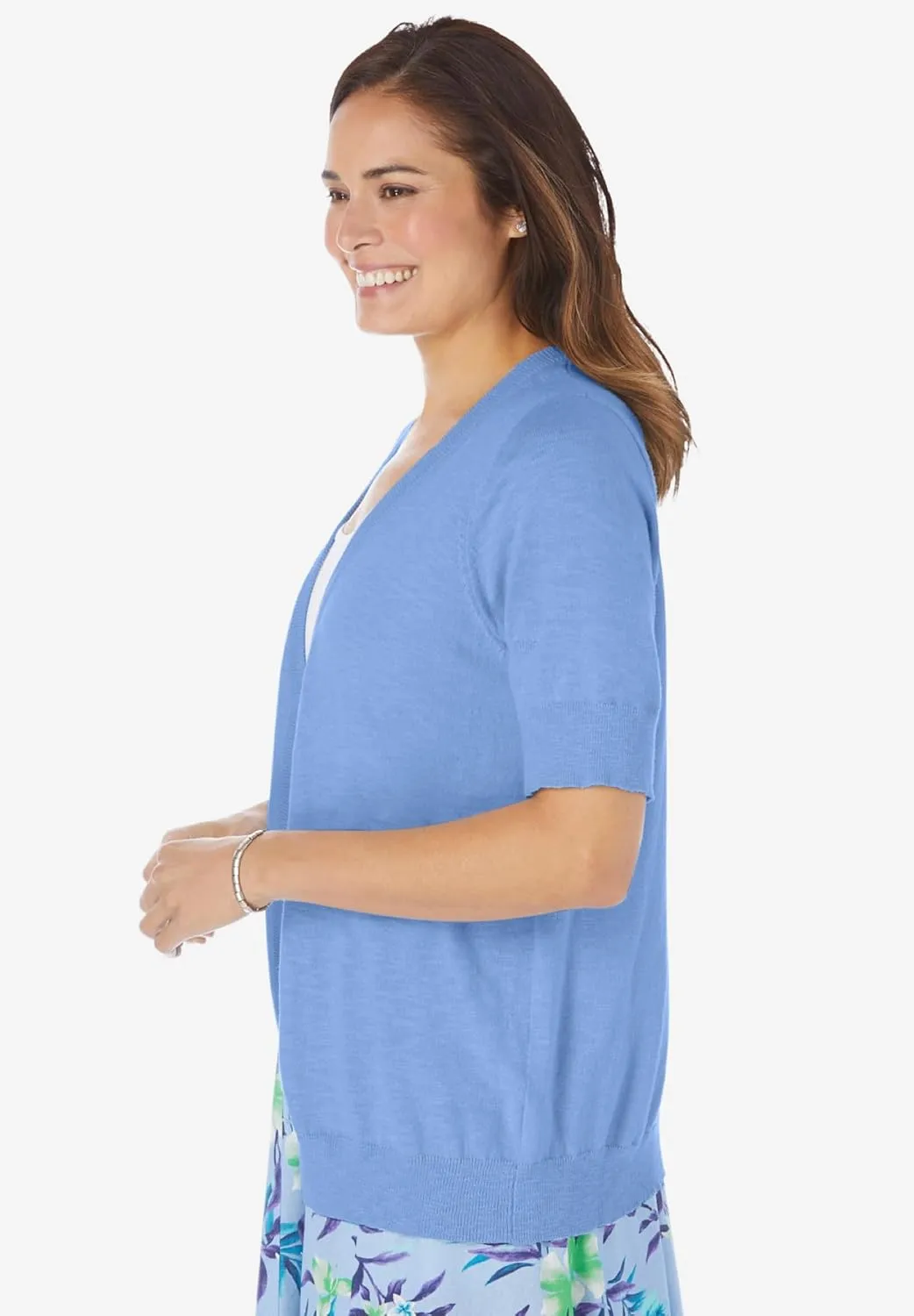Woman Within Plus Size Lightweight Short Sleeve V-Neck Cardigan