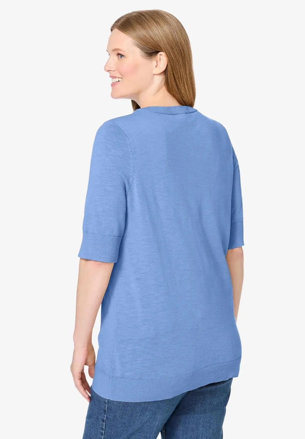 Woman Within Plus Size Lightweight Short Sleeve V-Neck Cardigan
