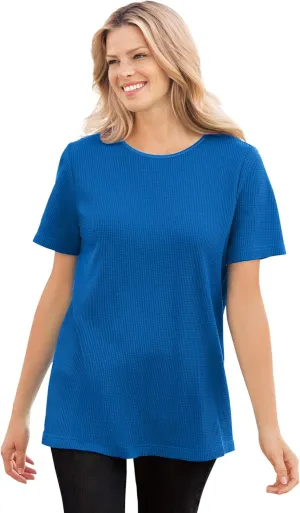 Woman Within Women's Plus Size Waffle Thermal Satin Trim Tee