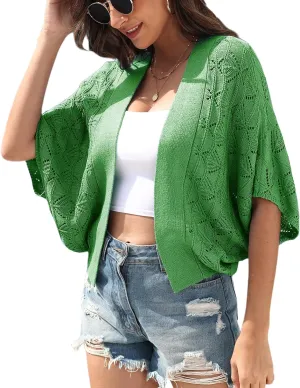 Women 2025 Batwing Hollow Out Open Front Summer Lightweight Sweater Crochet Cardigan