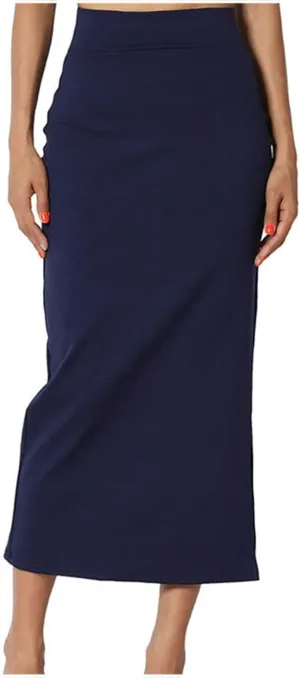 Women Elegant Side Slit Business Maxi Skirts High Waisted Stretch Bodycon Pencil Skirt Solid Color Work Office Dress