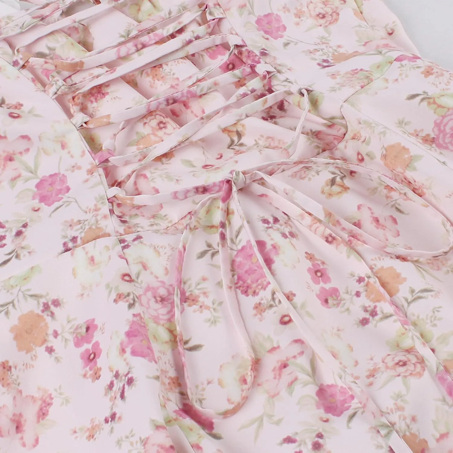 Women Floral Corset Dress, Boho Summer Spaghetti Straps Square Neck Casual Midi Dress Flowy Slit Bustier Dresses