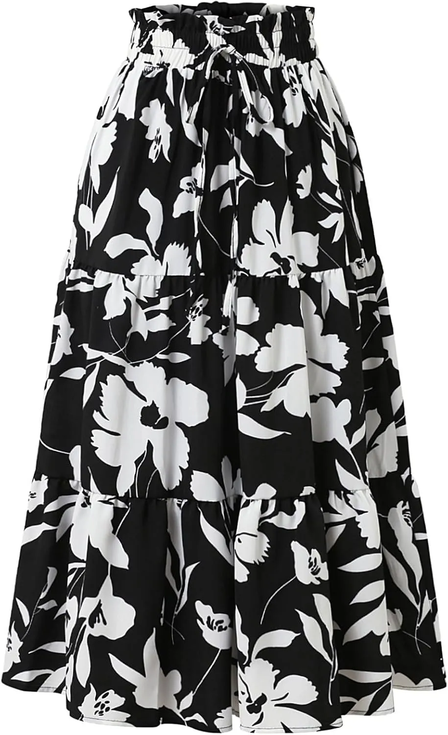 Women Floral Midi Skirt Aline Pleated Long Skirt Summer Boho Skirt