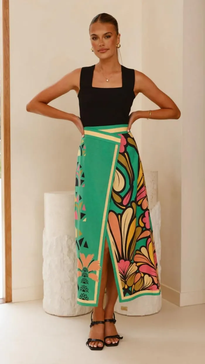 Women Floral Skirt Casual Split Midi Long Skirt Summer Vacation Outfits