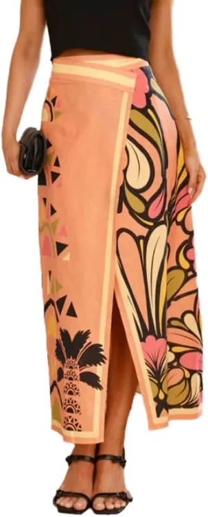 Women Floral Skirt Casual Split Midi Long Skirt Summer Vacation Outfits