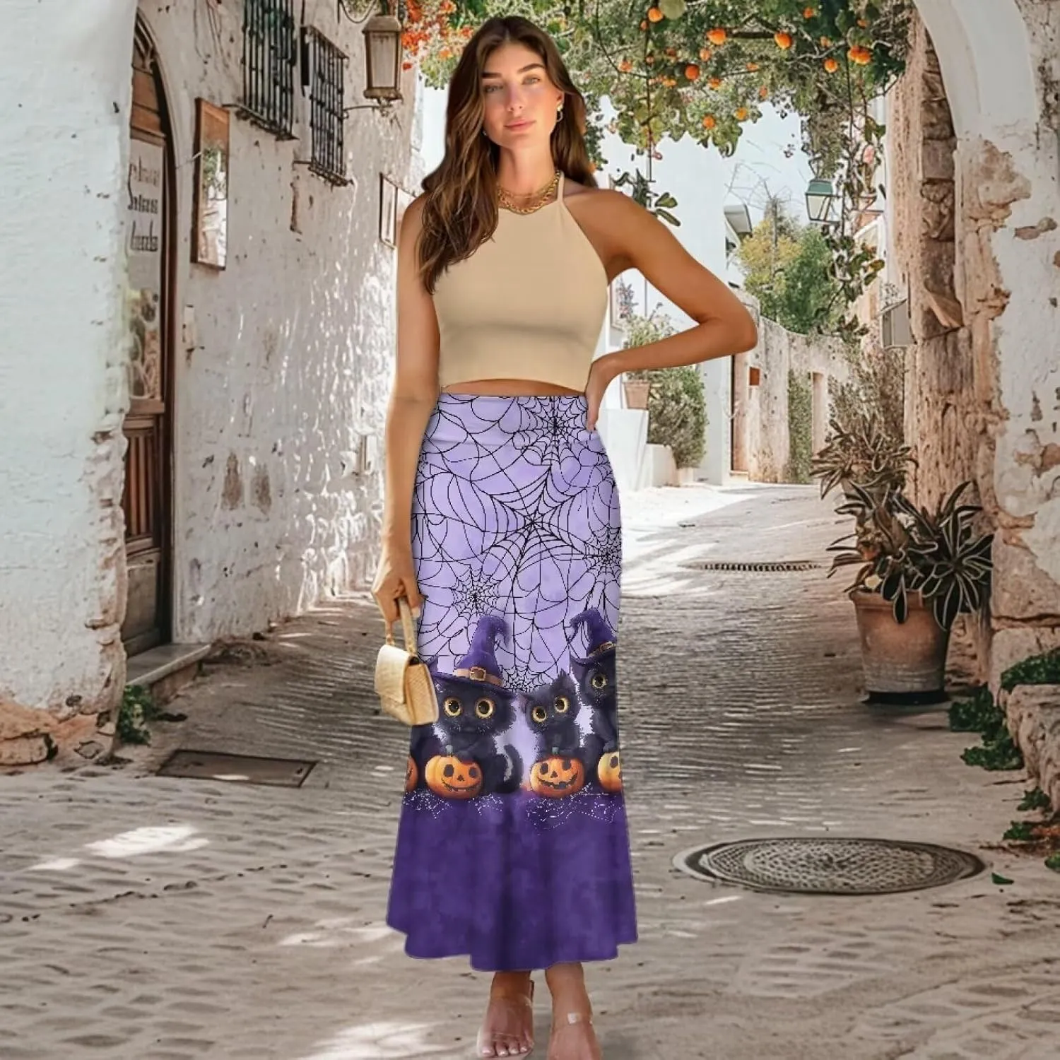 Women High Waist Elastic Long Skirts A-Line Flared Maxi Skirts Bodycon Midi Skirt Fall Skirt Pencil Skirt for Lady
