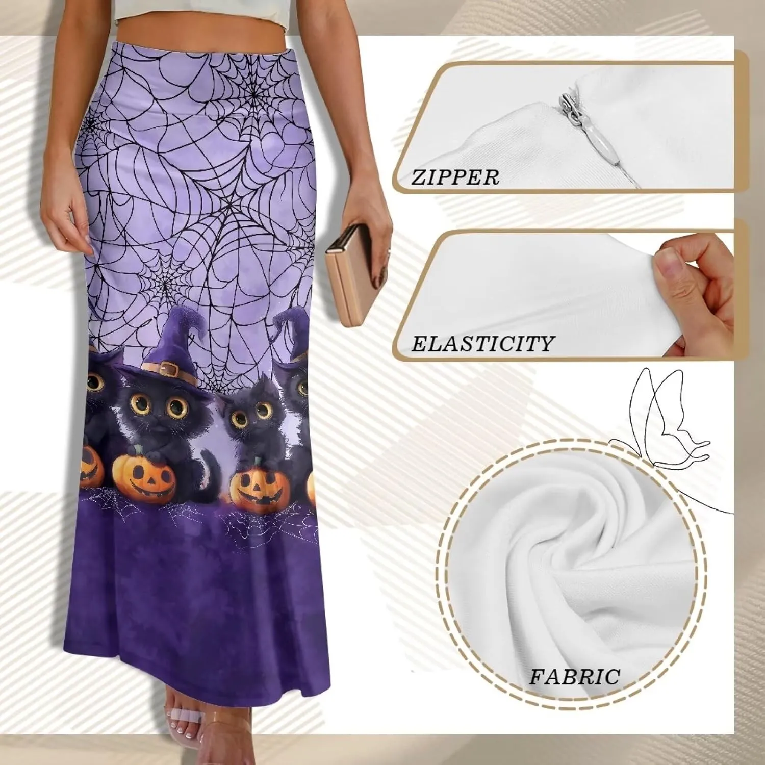 Women High Waist Elastic Long Skirts A-Line Flared Maxi Skirts Bodycon Midi Skirt Fall Skirt Pencil Skirt for Lady