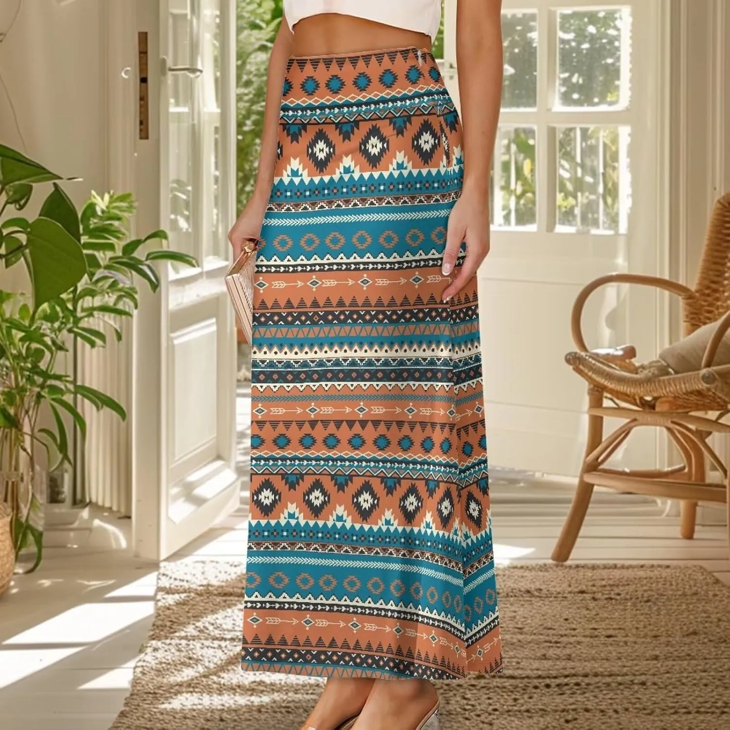 Women High Waist Elastic Long Skirts A-Line Flared Maxi Skirts Bodycon Midi Skirt Fall Skirt Pencil Skirt for Lady