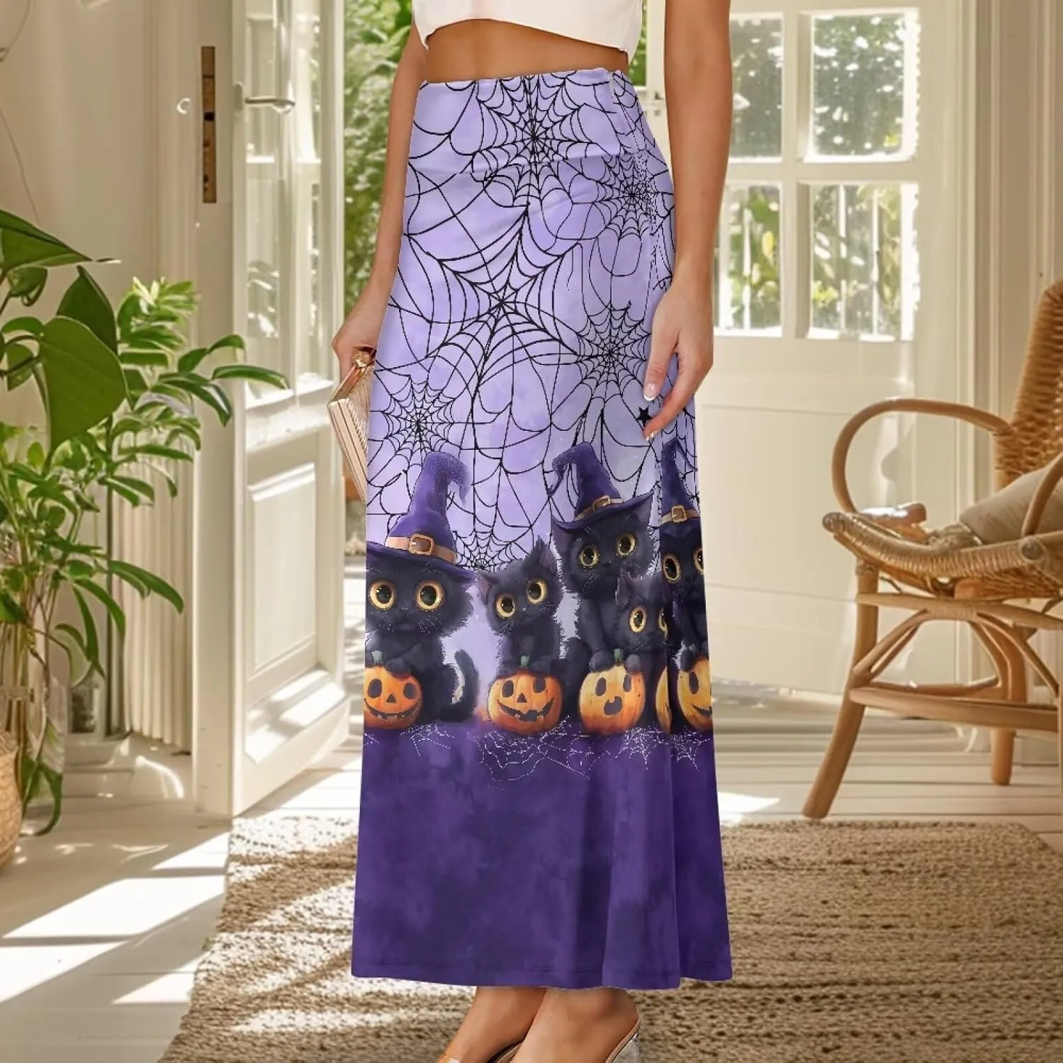 Women High Waist Elastic Long Skirts A-Line Flared Maxi Skirts Bodycon Midi Skirt Fall Skirt Pencil Skirt for Lady