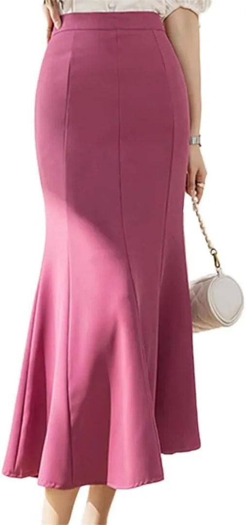 Women High Waist Midi Skirts Thin and Draped Elegant Mermaid Skirts Casual Long Skirt