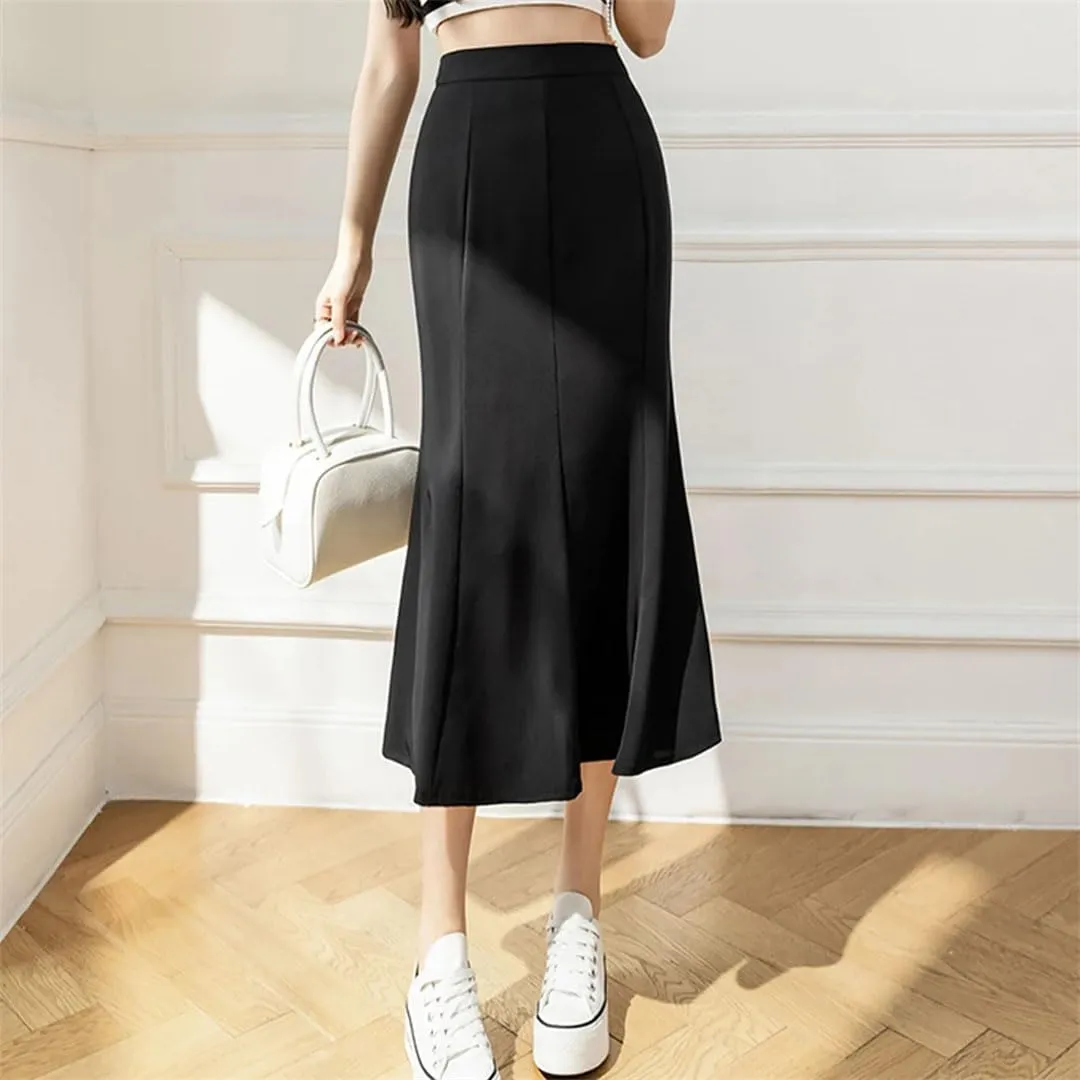 Women High Waist Midi Skirts Thin and Draped Elegant Mermaid Skirts Casual Long Skirt